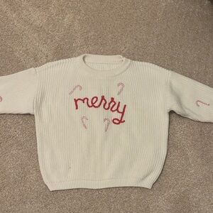 Festive White Sweater with Red 'Merry' Design